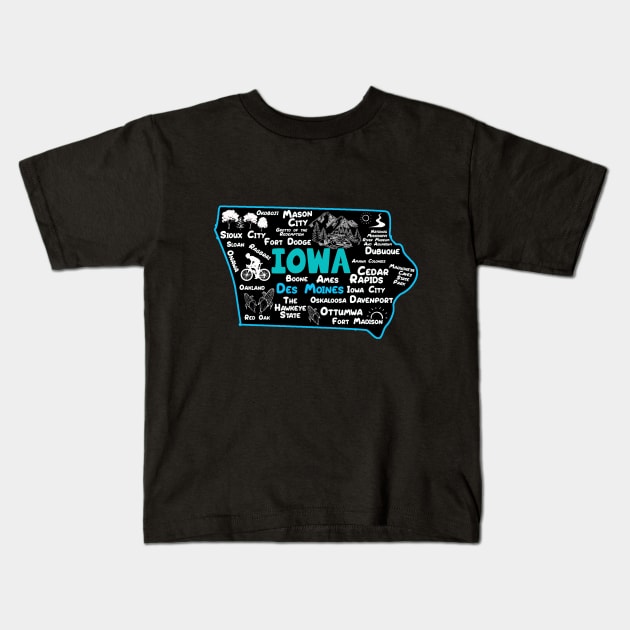 Iowa Des Moines Cedar Rapids, Sioux City, Mason City, Boone, Ames, Davenport, Ottumwa, Fort Madison Kids T-Shirt by BoogieCreates